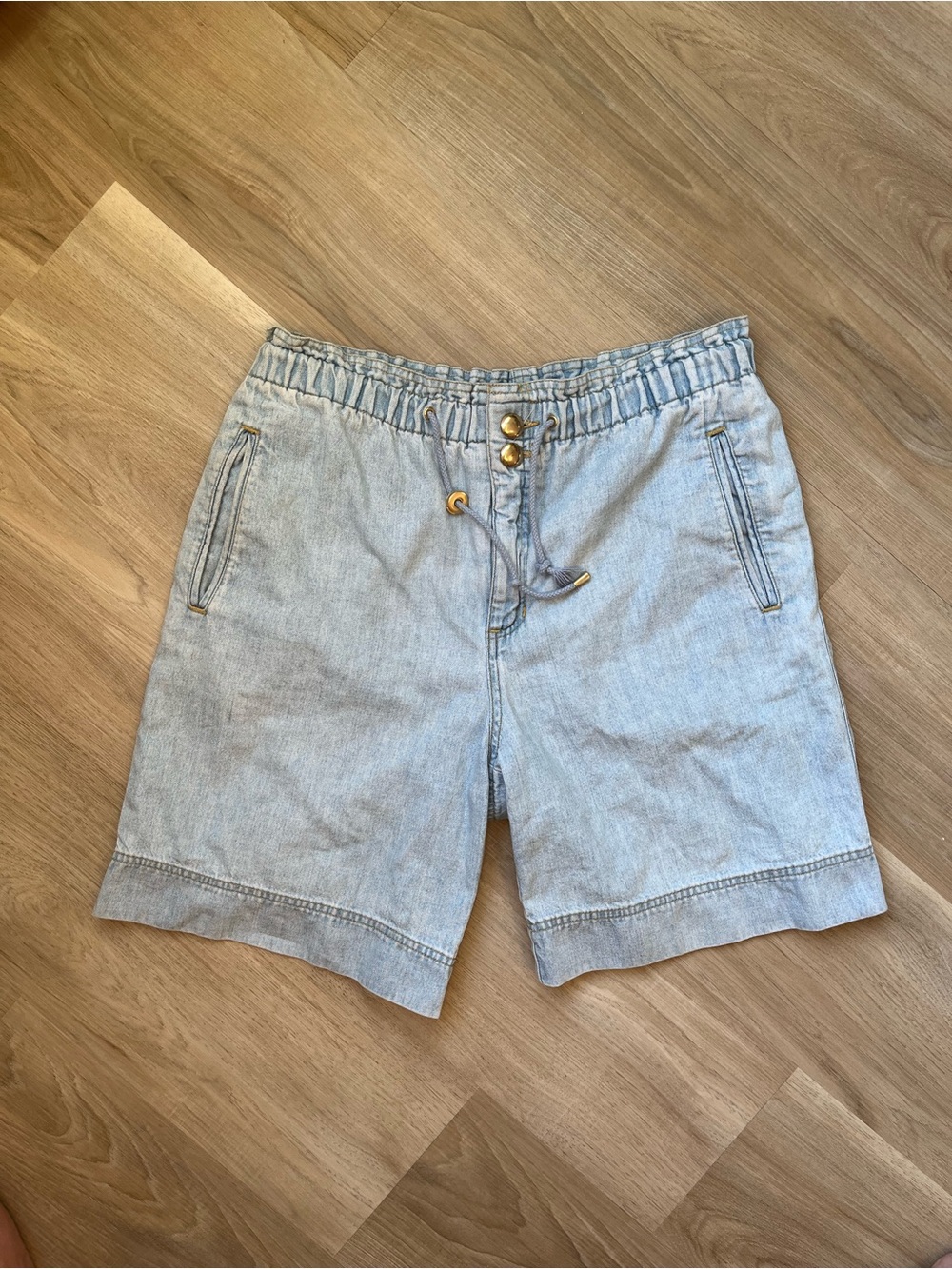 Women’s Vintage Liz Wear Light Blue Elastic-Waist Denim Shorts M 28” W